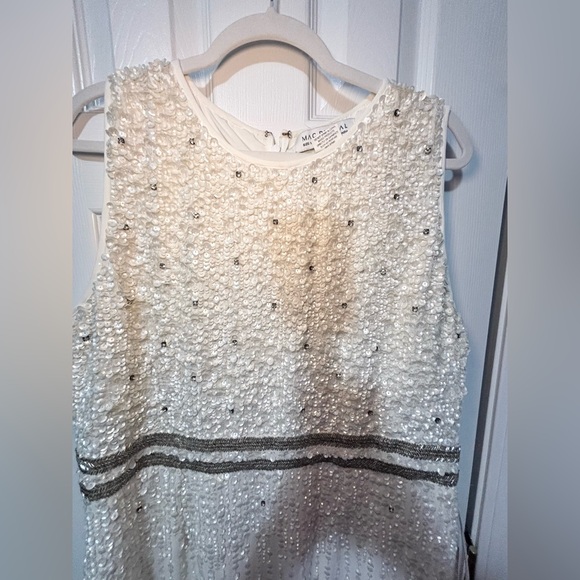 CLEARANCE W/Flaw NWT M.DUGGAL SZ 16 White vertical-sequin sleeveless midi #10509 - Picture 3 of 9